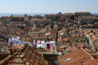 High angle view of buildings in city