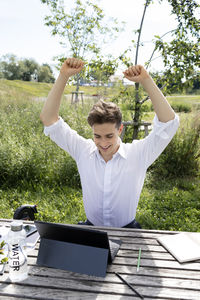 Young man using digital tablet