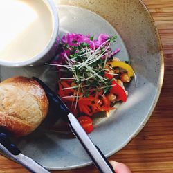 High angle view of food in plate