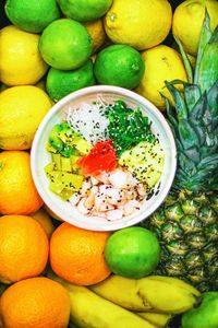 High angle view of fruits in bowl