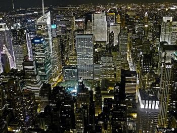 Aerial view of city at night