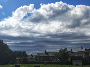 Houses and trees against sky