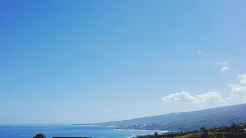 Scenic view of sea against blue sky