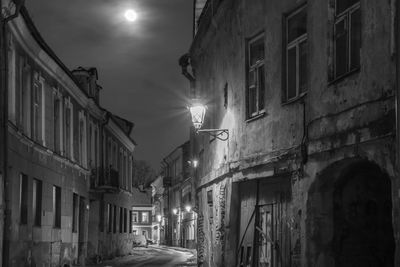 Low angle view of illuminated buildings at night