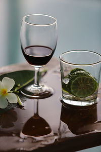 Close-up of wine glass on table