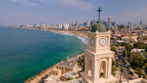 Tel aviv jaffa view from above. modern city with skyscrapers and the old city. bird's-eye view