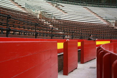 Red shopping cart in building