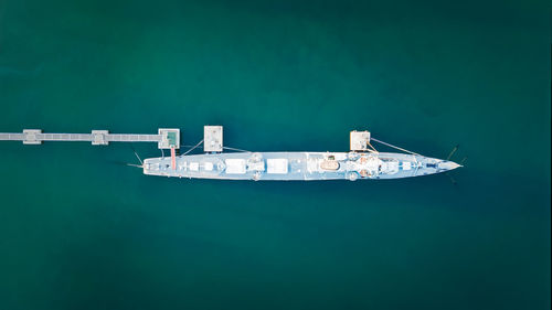Vertical aerial photography of warship