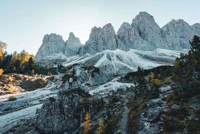 Scenic view of snowcapped mountains against clear sky