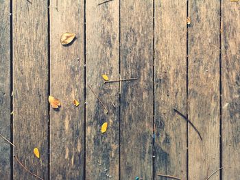 High angle view of wooden plank on table