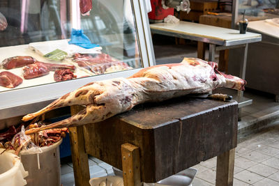 Meat on table at butcher shop