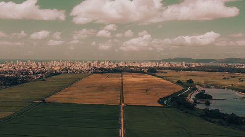 Scenic view of agricultural field against sky