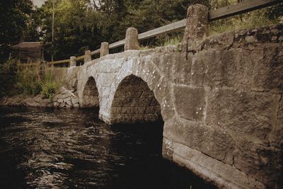 Bridge over river against trees
