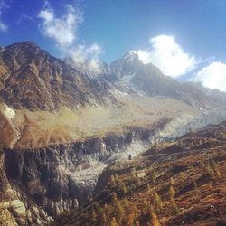 Scenic view of mountains against cloudy sky