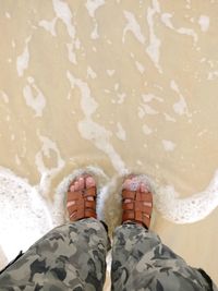 Low section of man standing on beach