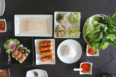 High angle view of food on table