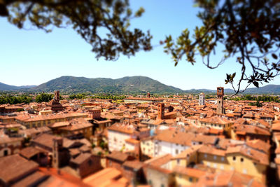 View of town against clear sky