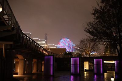 Illuminated ferris wheel in city at night