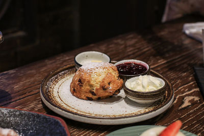 Close-up of dessert in plate on table