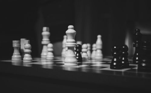 Close-up of chess pieces against blurred background