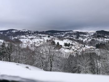 Scenic view of landscape against sky during winter