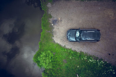 High angle view of car on road