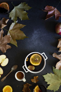 High angle view of fruits on table