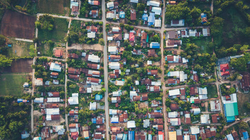 High angle view of buildings in city