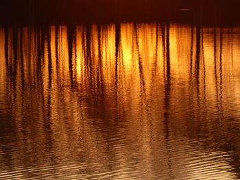 Scenic view of lake against orange sky