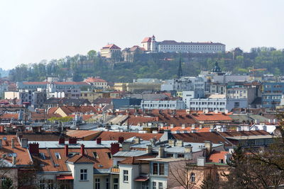 High angle view of buildings in city