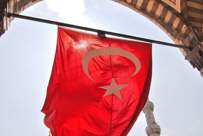 Low angle view of turkey flag against the sky