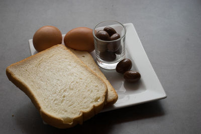 High angle view of breakfast on table