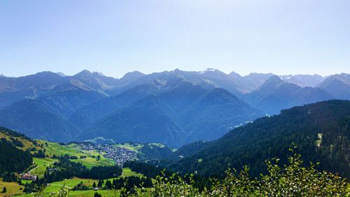 Scenic view of mountains against clear sky