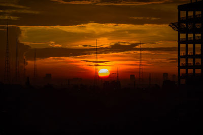 Silhouette buildings against sky during sunset