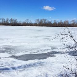 Snow covered field against sky