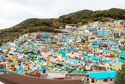 High angle view of townscape against sky