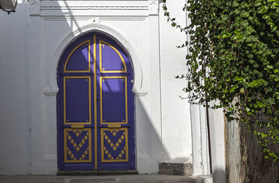 Closed door of building