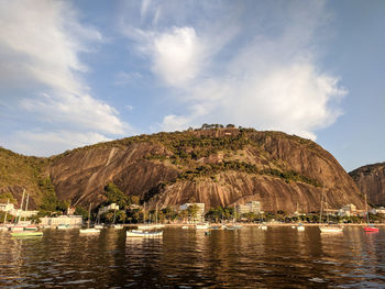 Scenic view of bay against sky