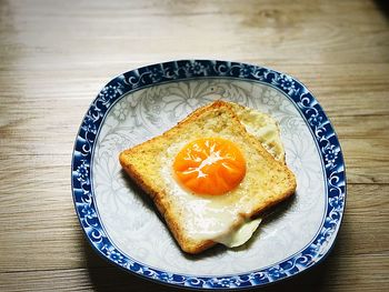High angle view of breakfast served on table