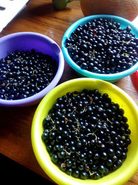 High angle view of fruits in bowl on table