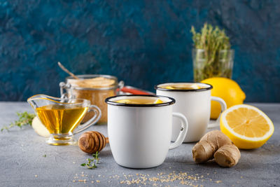 Tea cups on table