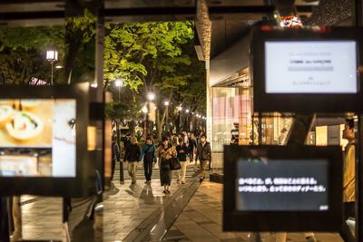 High angle view of people at night