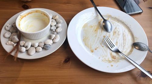 High angle view of breakfast on table