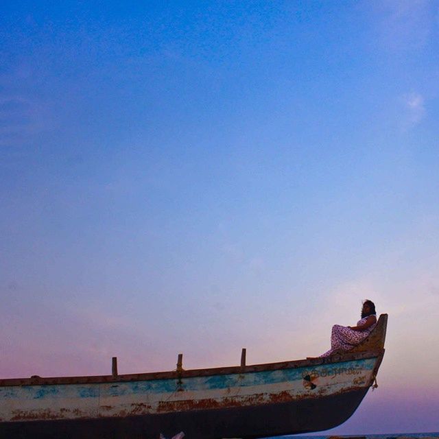 sea, nautical vessel, water, boat, blue, transportation, clear sky, copy space, mode of transport, horizon over water, moored, sky, tranquility, tranquil scene, scenics, nature, pier, waterfront, beauty in nature, outdoors