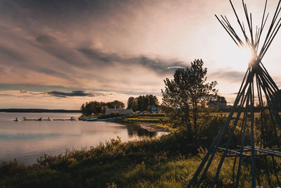 Scenic view of lake against sky during sunset