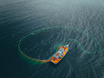 High angle view of boat in sea