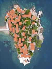 High angle view of boats in sea