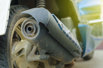 Close-up of machine part of car