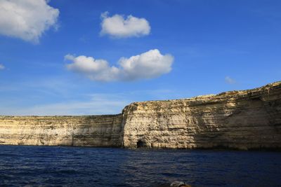 Scenic view of sea against blue sky