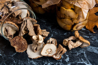 High angle view of mushrooms